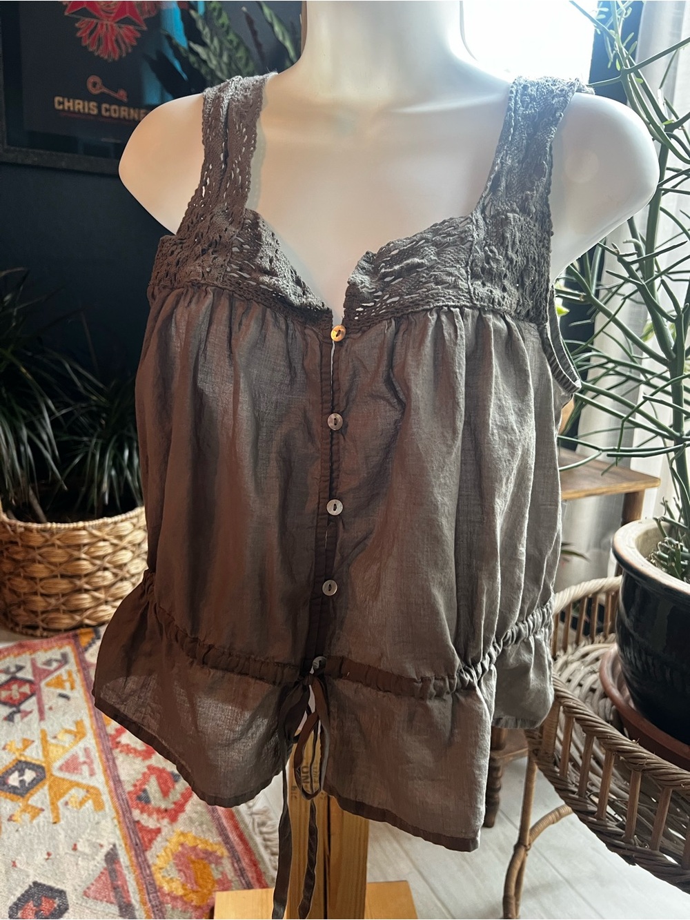 The Normal Brand Olive Gray Lace-Trim Tank Top